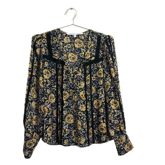 VERONICA BEARD Tarry Printed Lace-inset Blouse In White Multi Size 8 MSRP $495 - Picture 2 of 6